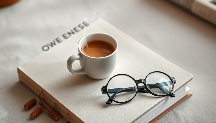 Minimalistic eBook cover with coffee cup and glasses for wellness theme