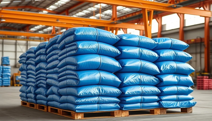 Compacted blue material bales in factory, showcasing industrial process.