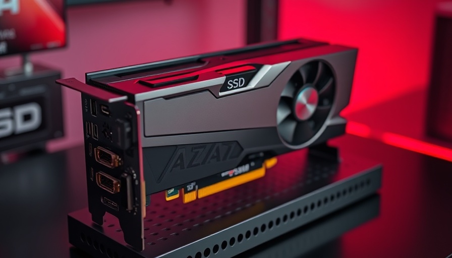 GeForce RTX graphics card with SSD slot on display stand