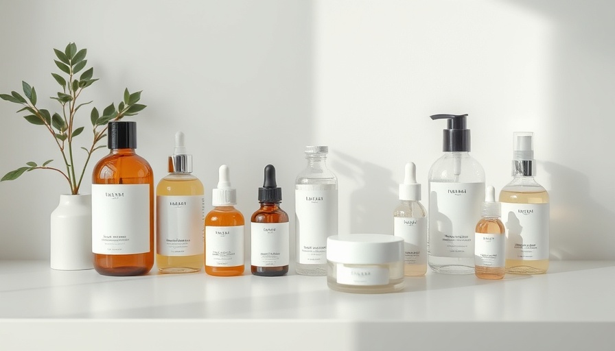 Assorted natural skincare brands on a modern countertop.