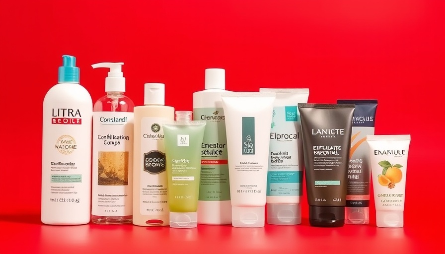 Collection of best exfoliating body washes against a red background.