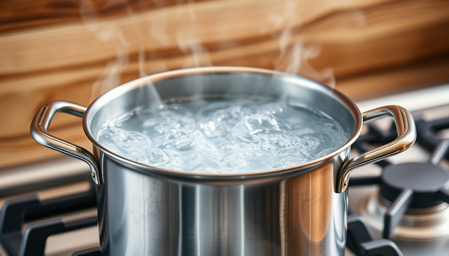 Boiling water in a pot on a gas stove for home repairs.