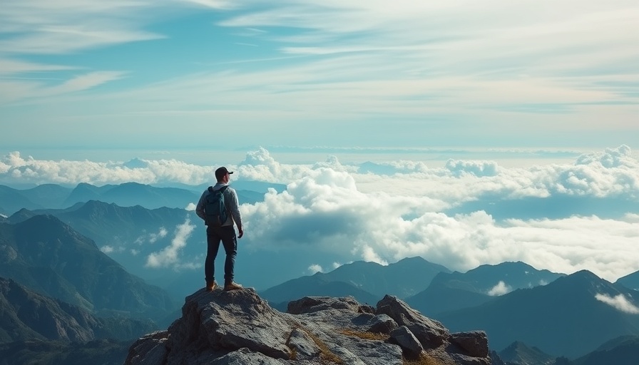Sustainable Fashion Leaders 2025 hiker on rocky peak with cloudy horizon.