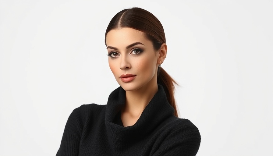 Stylish woman in black textured outfit, sleek hairstyle.