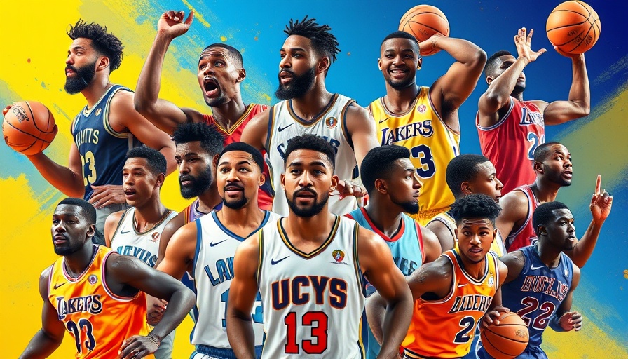 Colorful NBA players' collage showcasing dynamic offseason showcase.