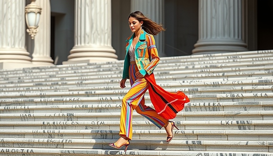 Future Threads Fashion Investment: vibrant layered outfit on steps.