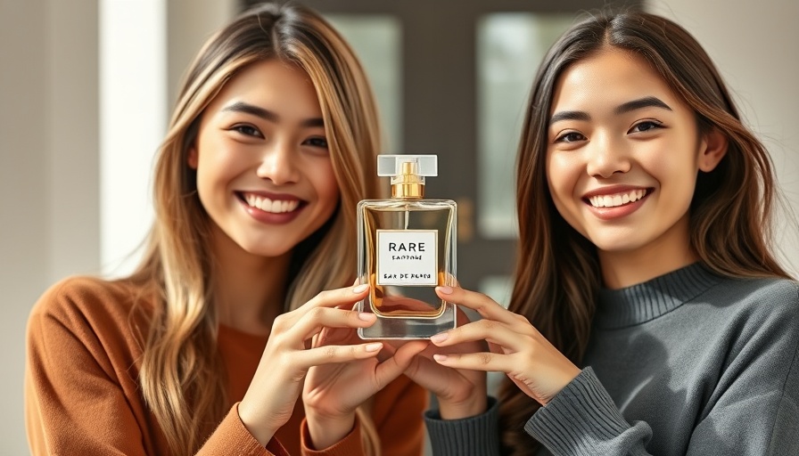 Two women showcasing Rare Eau de Parfum by Selena Gomez with smiles.