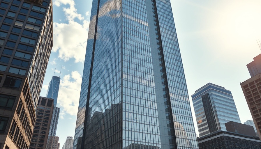 Modern skyscraper in NYC with reflective windows.