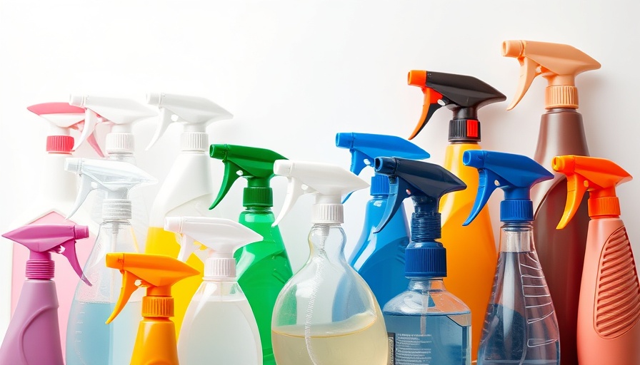 Assorted cleaning product bottles impacting lung function.
