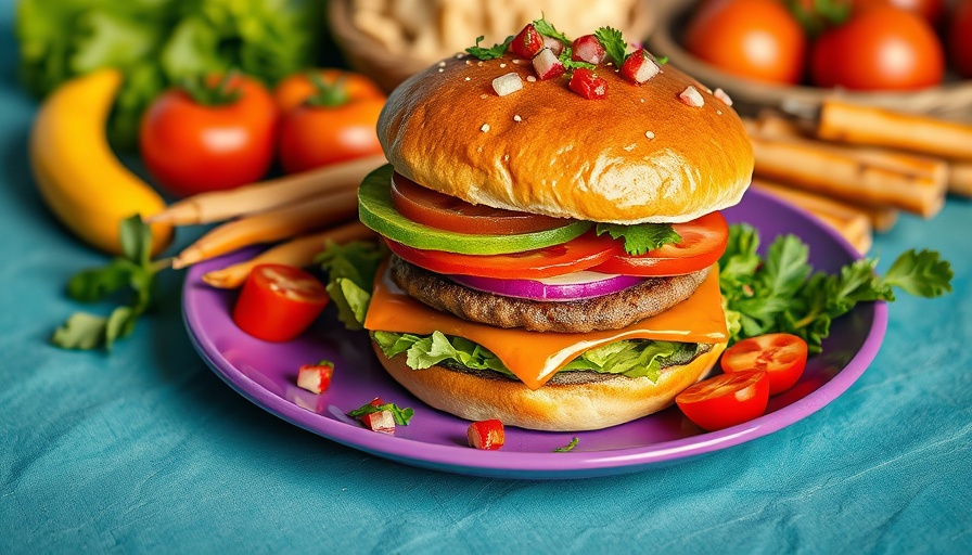 Family-friendly dinners kids love with colorful hamburger on purple plate.