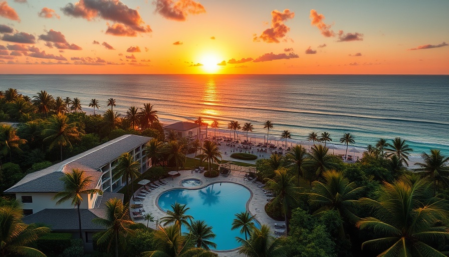Aerial view of Pelican Hill Resort at sunset with ocean view.