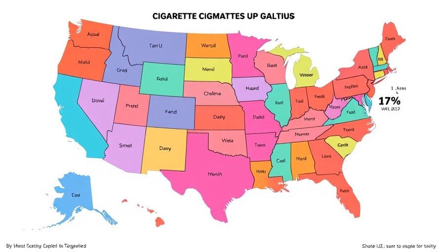 Colorful map illustrating cigarette smuggling rates by US state, 2023.