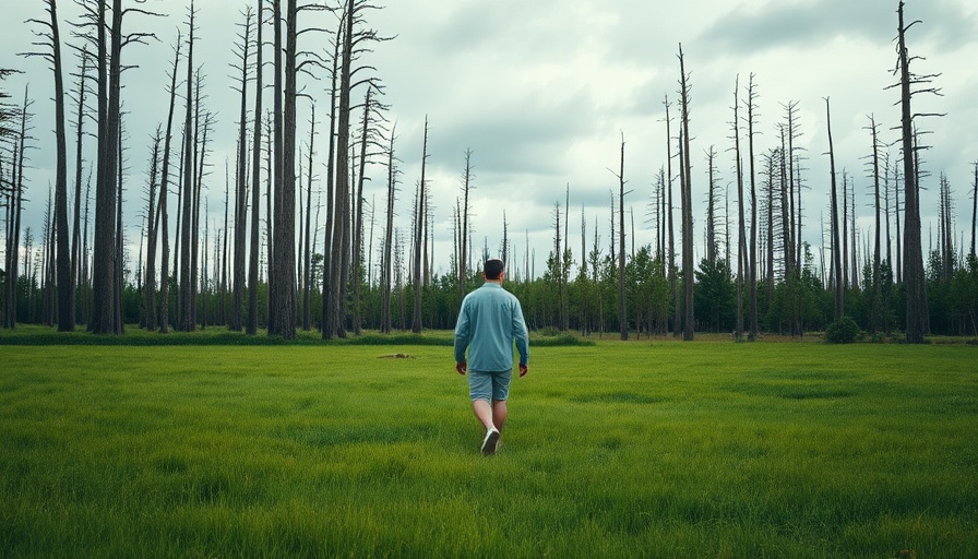 A person in a green meadow approaches a barren forest, highlighting Zegna Oasi Zegna Global Initiatives.