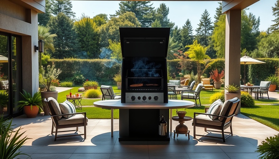 Best-performing smokers on a patio surrounded by greenery.