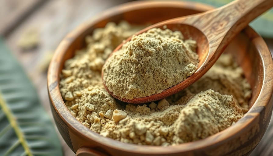 Moringa leaf powder in a bowl and spoon, macro shot, soft light.