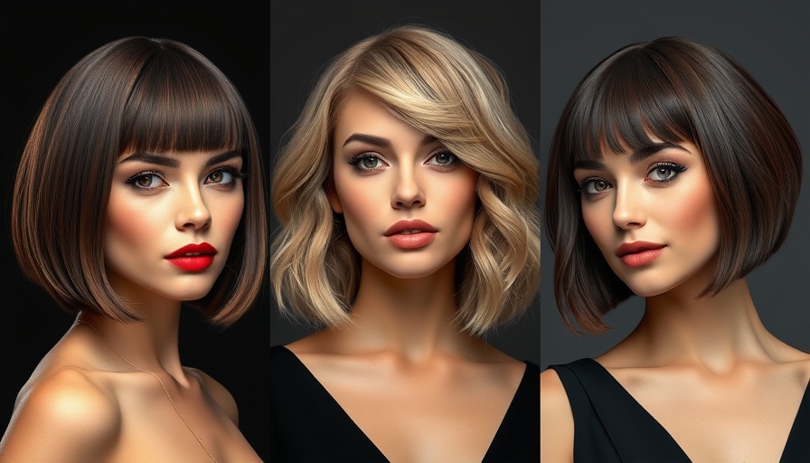 Variety of bob haircut styles on three women with stylish poses.