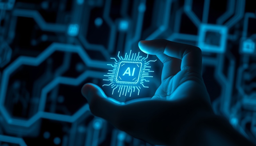 Futuristic AI chip with digital connections and hand interaction.