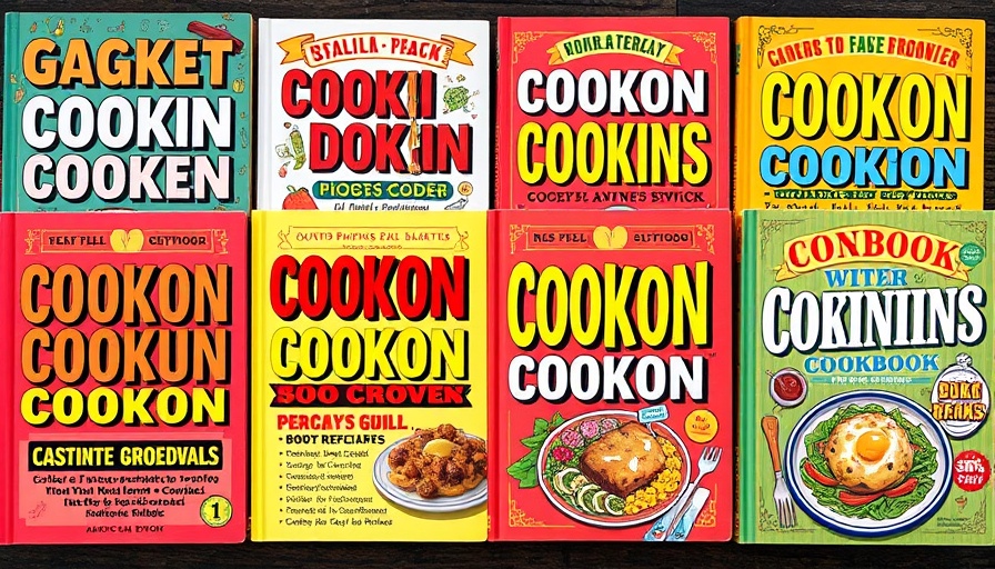 Bold cookbook covers with exclamation points, vibrant design.