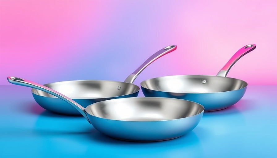 Best stainless steel pans on gradient background with badge.