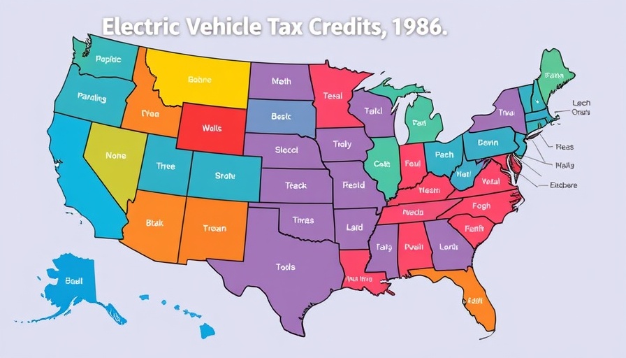 Map of electric vehicle taxes by US state, 2025 infographic.