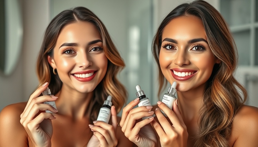 Two women holding the best growth-factor serums in a bathroom setting.