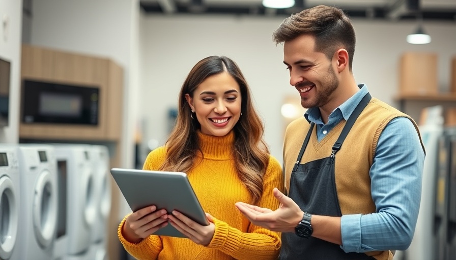 Sales assistant using tablet to explain selling techniques in marketing to customer.