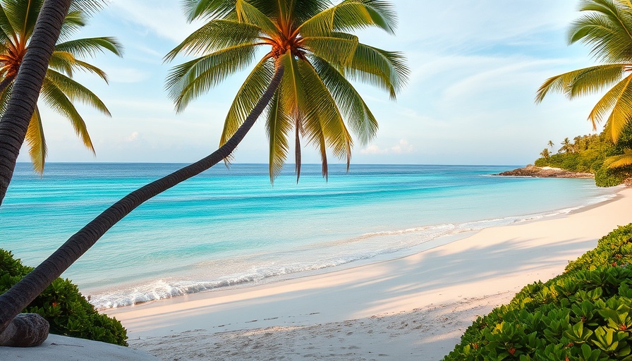 Luxurious tropical beach in Seychelles with turquoise ocean and white sand.