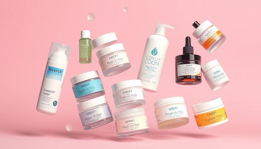 Floating fragrance-free moisturizers with diverse designs on pink background.
