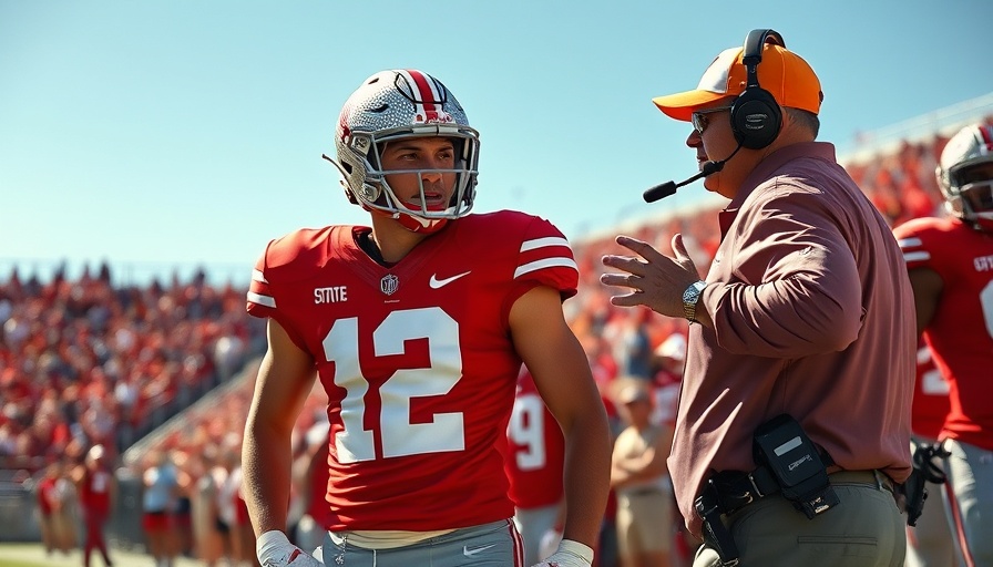 Ohio State football player engaging with coach during game.
