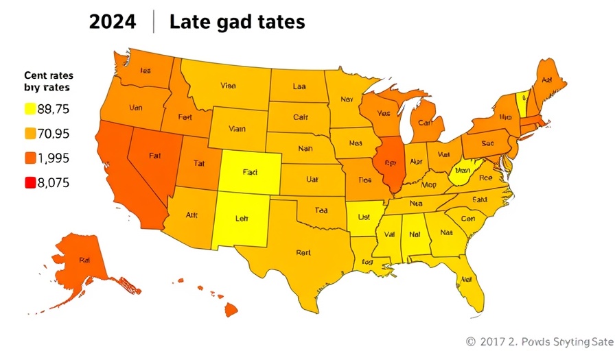 Map showing Gas Taxes by State 2025 in varying colors.