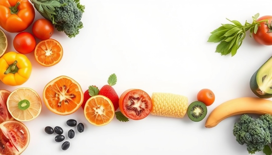 Vibrant fruits and vegetables on white surface: mood-boosting elements.