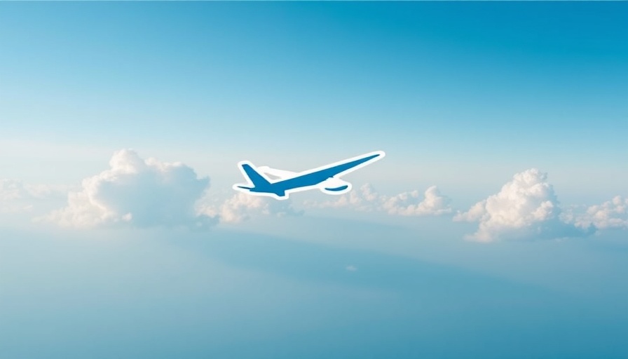 Airline logo illustration with airplane and clouds.