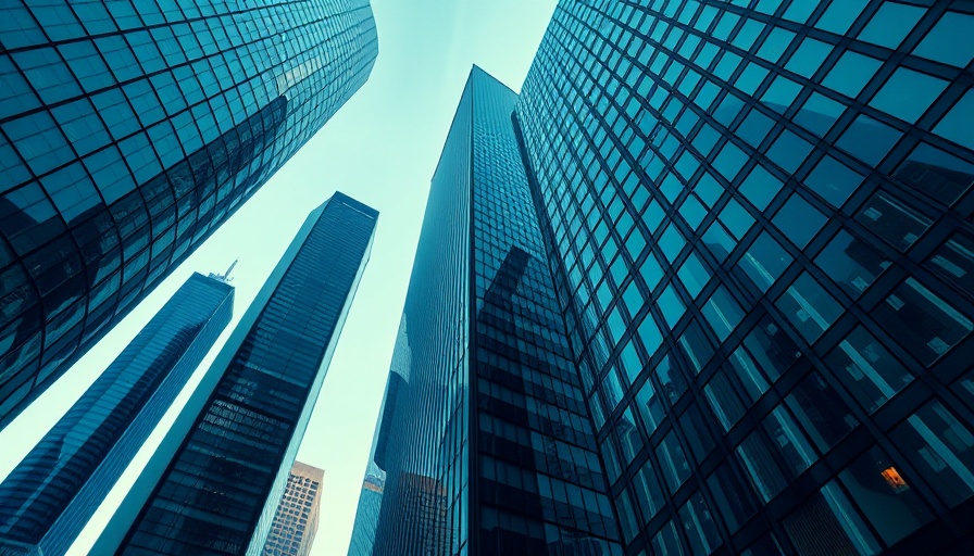 Modern skyscrapers in an upward view symbolizing R&D credit compliance.