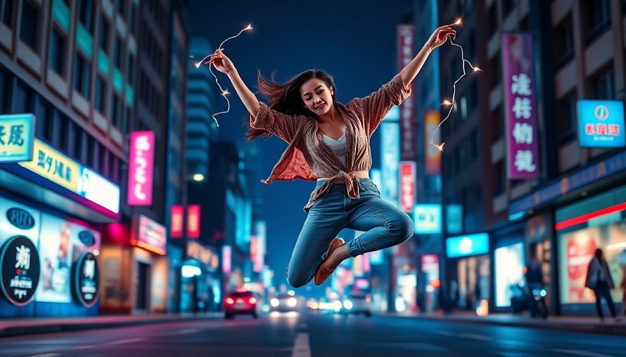 Young woman dancing on city street at night, how to get in the flow state.