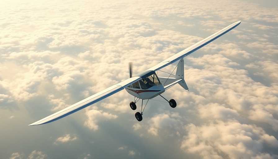 Sailcloth covering ultralight aircraft in flight, clear blue sky.