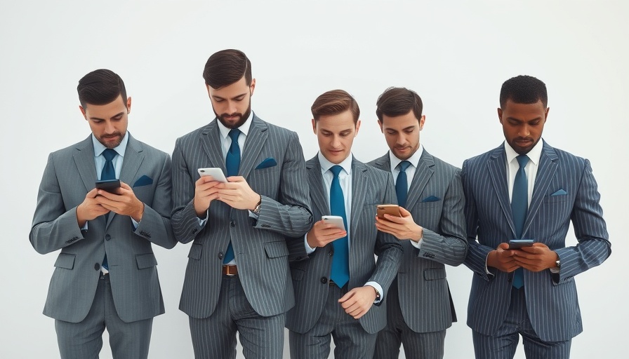 AI developments in fashion industry depicted by focused group in suits using phones.
