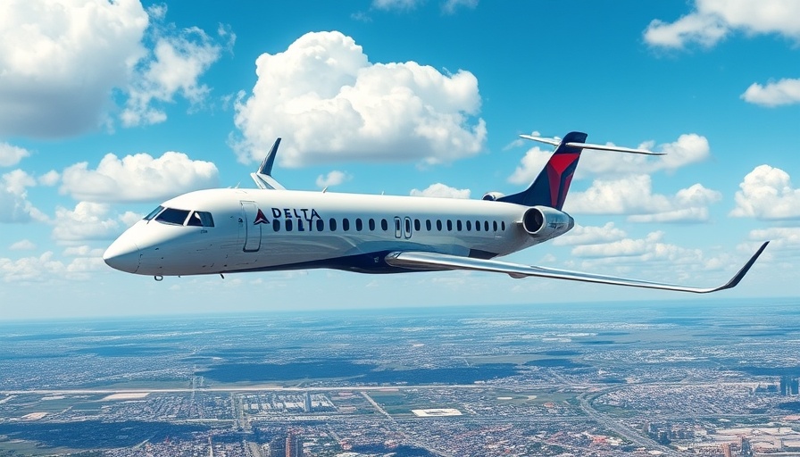 Delta Airlines hybrid electric jet in clear sky vision.