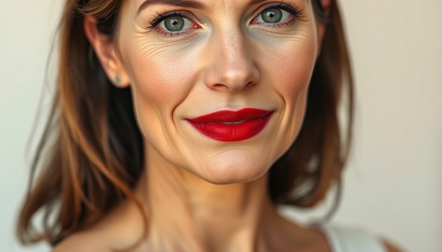 Close-up of woman with mature skin and red lipstick, best concealers for mature skin.