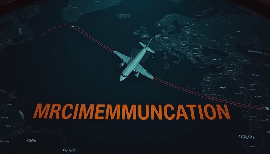 Dark-themed map with flight path and aviation miscommunication text.