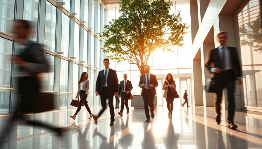 Modern lobby with people representing AI tax research strategy.