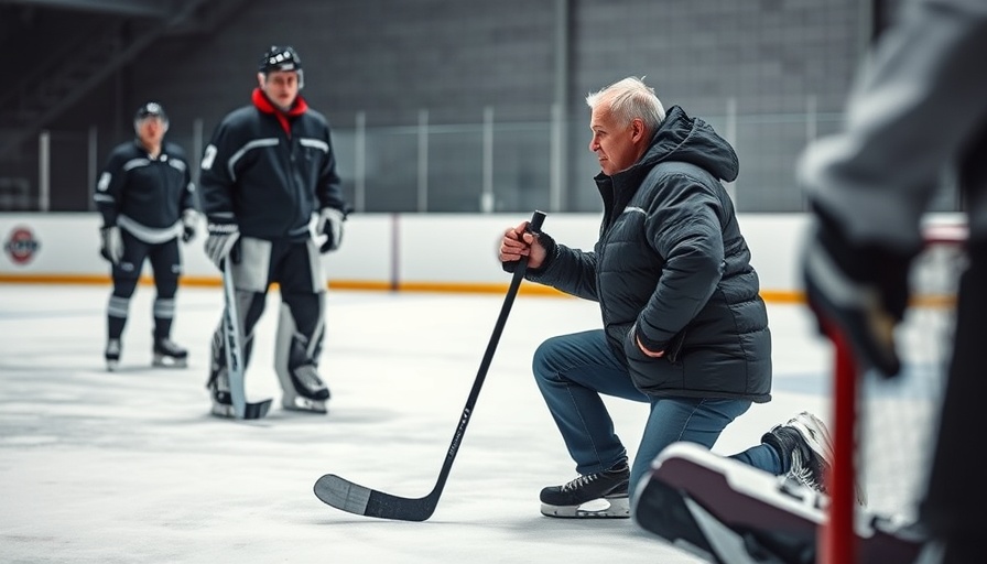 Ice hockey coach instructing goalies, emphasizing strong first push for goalies indoors.