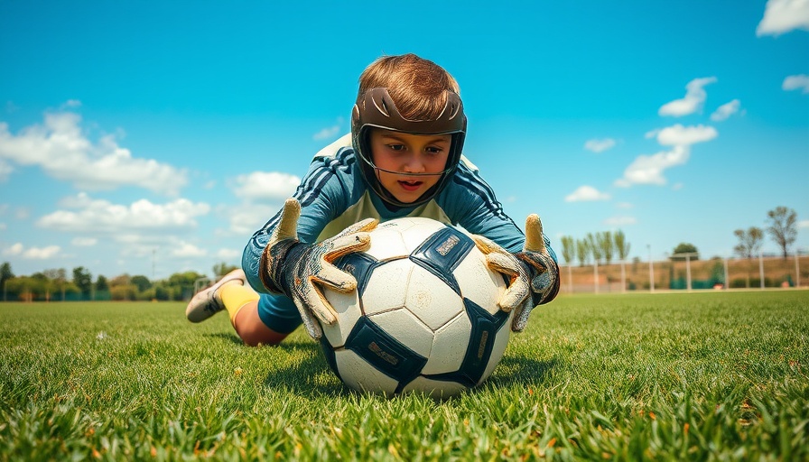 14-year-old goalie training intensely on a lush green field.