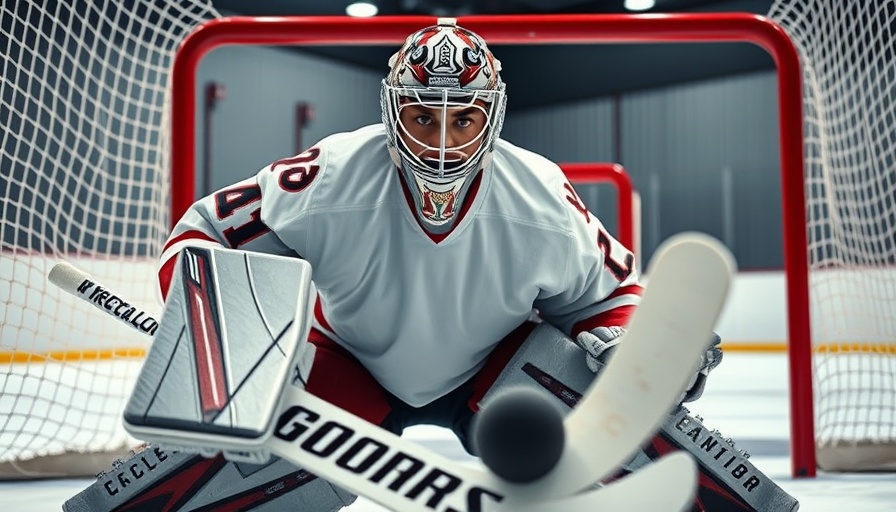 Ice hockey goalie demonstrating goalie positioning techniques in front of the net.