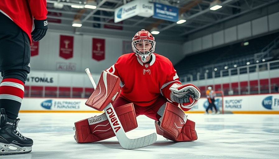 Goalie training strategies on the ice rink, practicing with coach.