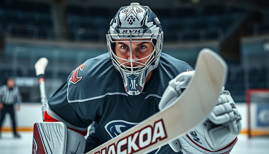 Hockey goalie demonstrating RVH Toe Lock Technique in ice rink.