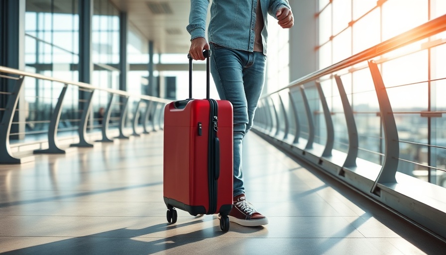Traveler with suitcase at airport exploring international travel destinations.
