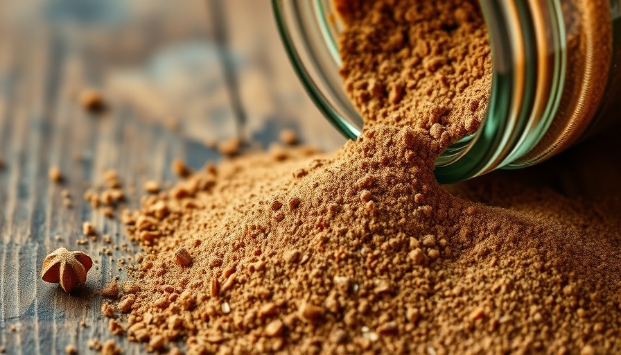 Ground cinnamon spilling from jar, potential lead contamination highlighted.