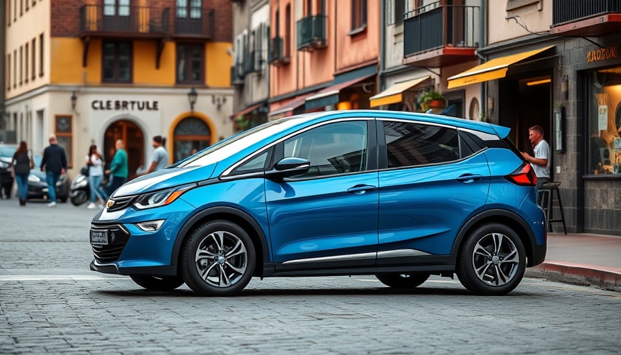Chevrolet Bolt 2027 parked in urban setting with blue finish.
