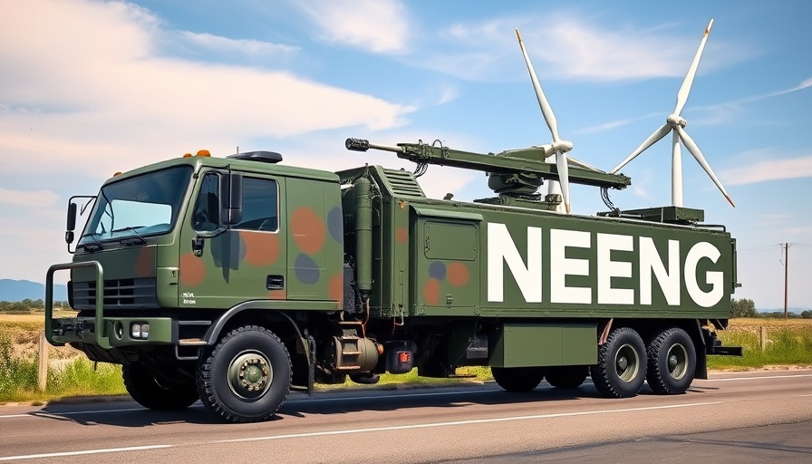 Military truck with wind power equipment showcasing kite wind power technology.