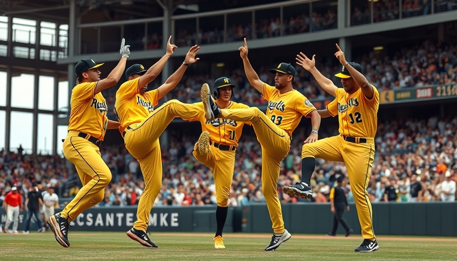 Savannah Bananas players performing a high kick in a stadium.